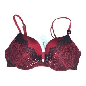 Lasenza black Red Lace Women's Bra 34C nwt